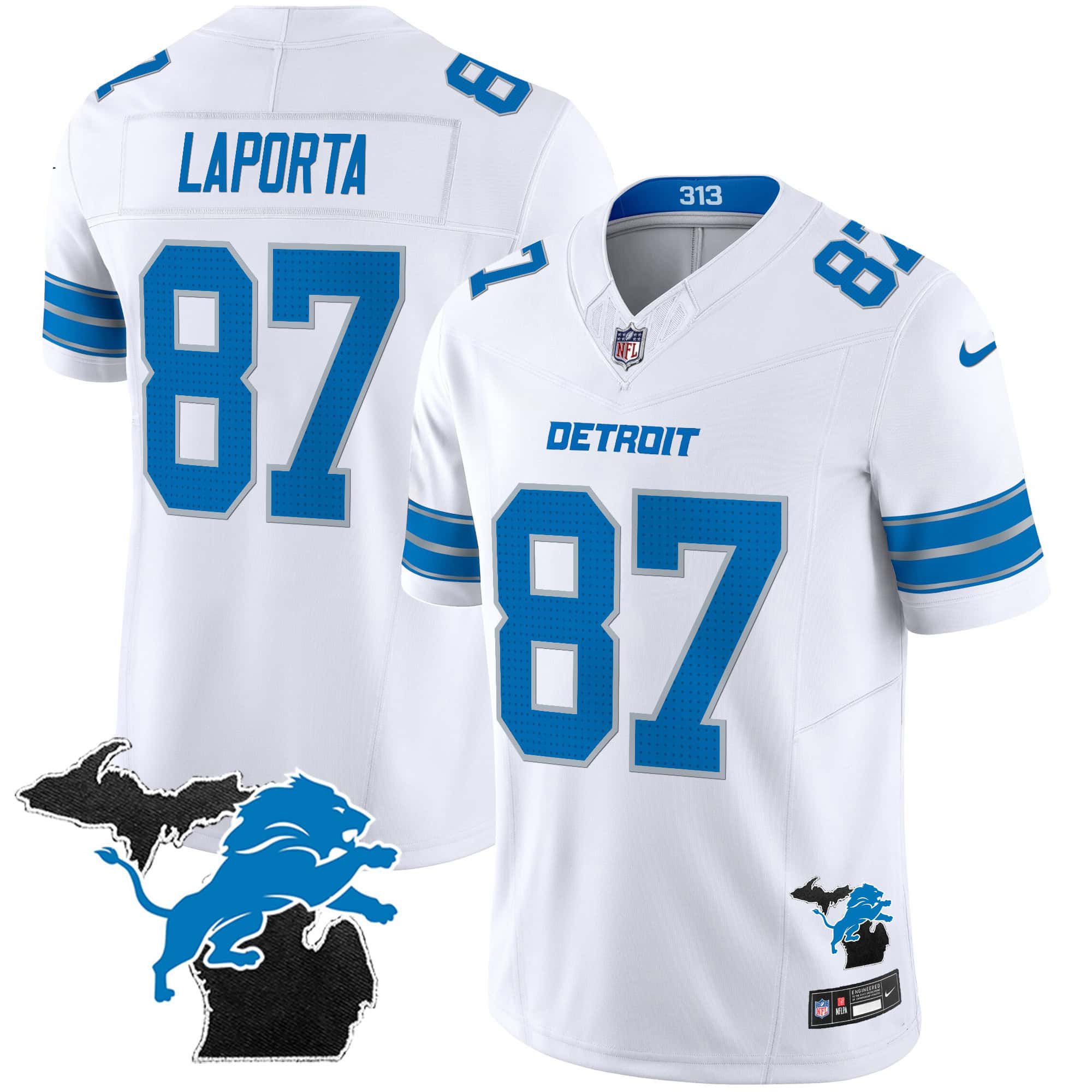 Men Detroit Lions #87 Laporta White 2024 Nike Michigan Patch Vapor Limited NFL Jersey->indianapolis colts->NFL Jersey
